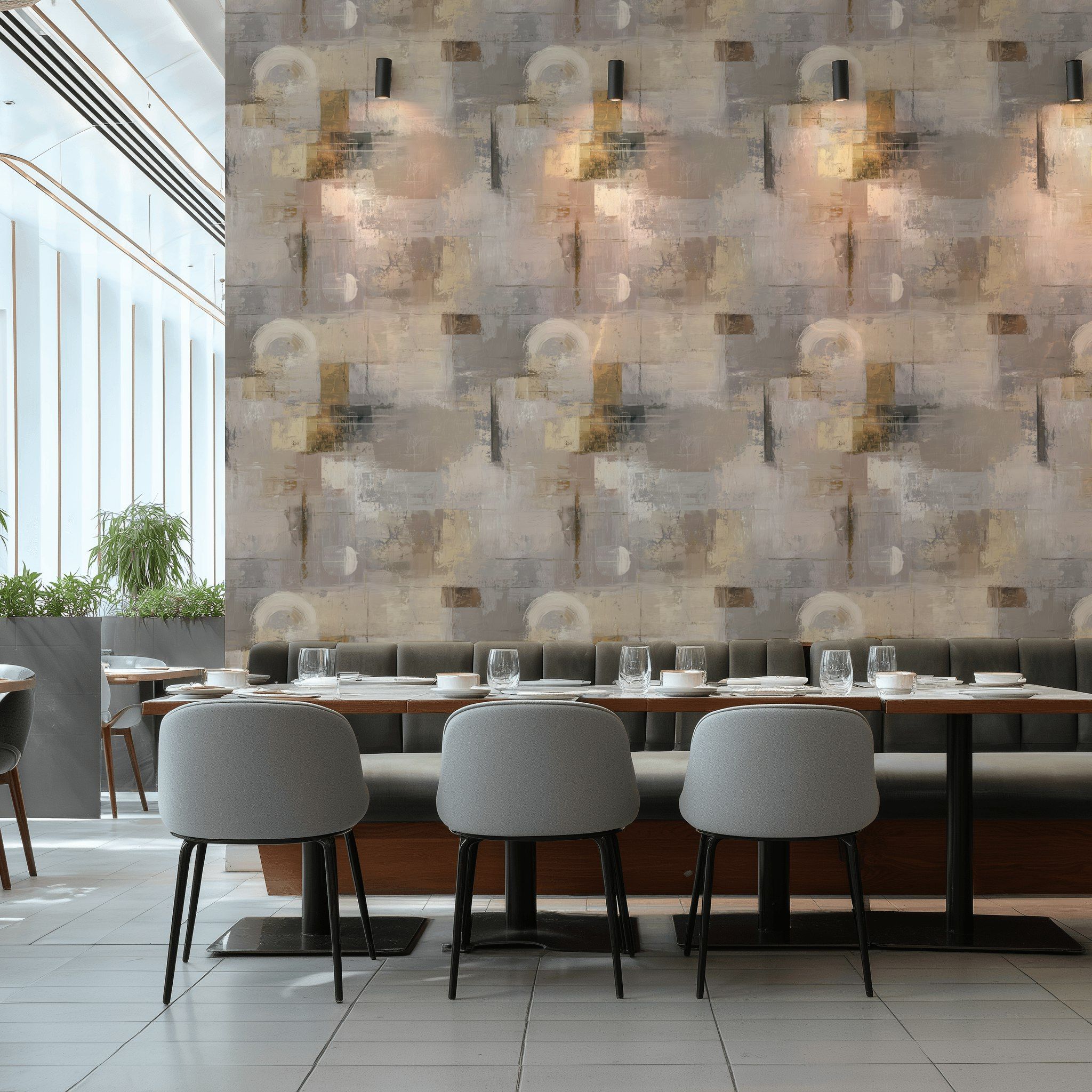 Soyut Geometrik Duvar Kağıdı Gri Bej Modern Salon