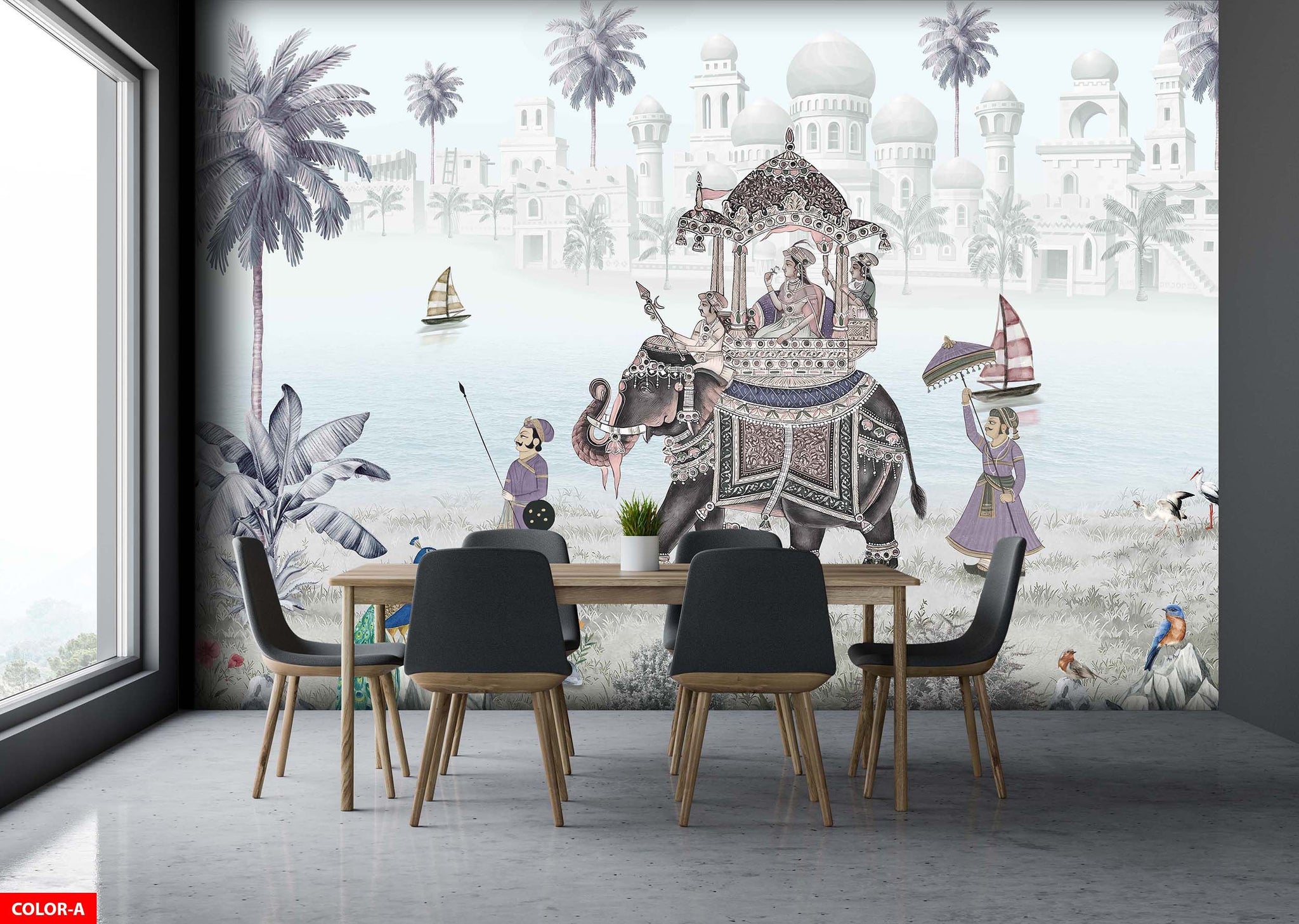 Fil ve Saray Temalı Poster Duvar Kağıdı Bej Salon