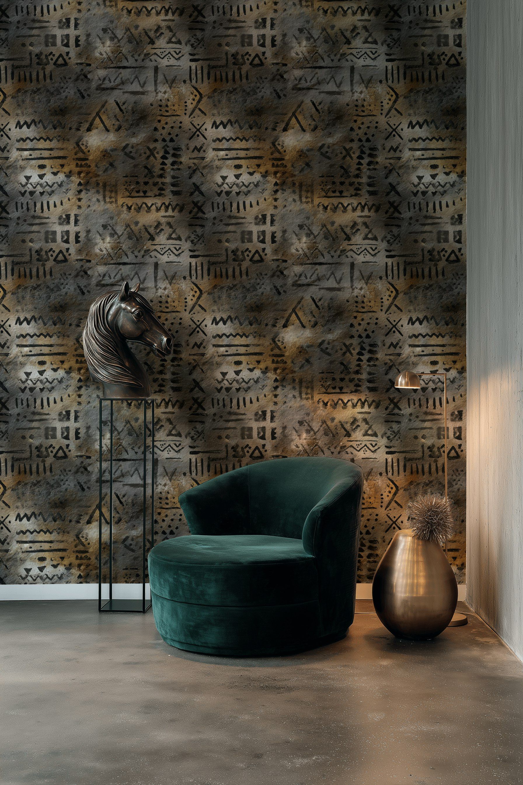Etnik Geometrik Duvar Kağıdı Gri Bej Modern Salon