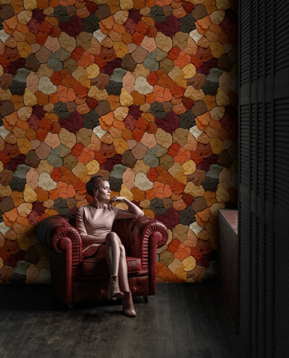 Renkli Taş Desenli Duvar Kağıdı Terracotta Salon Dekoru