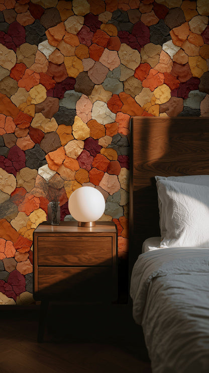 Renkli Taş Desenli Duvar Kağıdı Terracotta Salon Dekoru