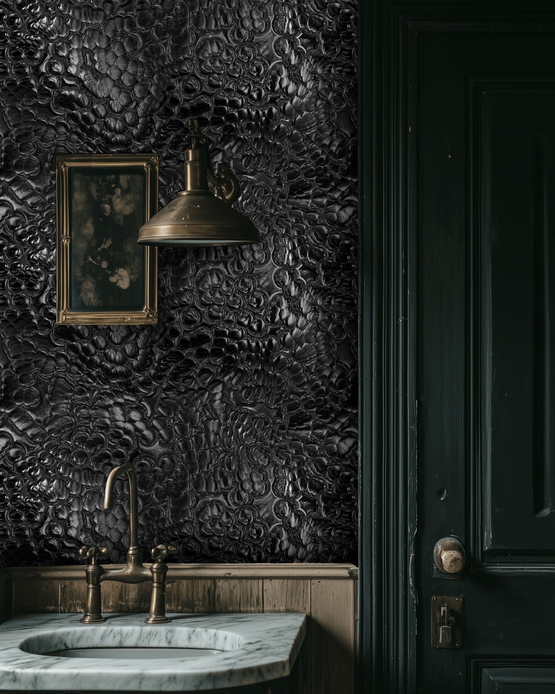 Siyah Kabartma Desenli Duvar Kağıdı Modern Salon Duvar Dekoru