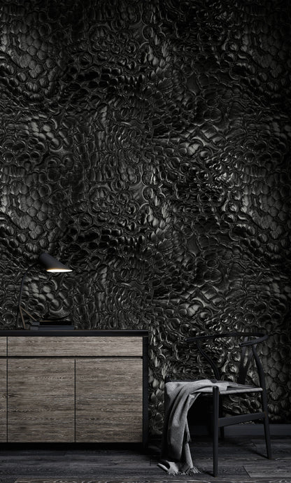 Siyah Kabartma Desenli Duvar Kağıdı Modern Salon Duvar Dekoru