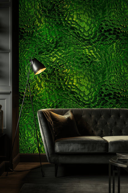 Yeşil Kabartma Desenli Duvar Kağıdı Modern Salon