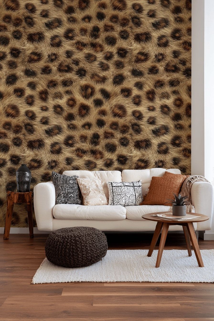 Leopar Desenli Duvar Kağıdı Kahverengi Siyah Salon
