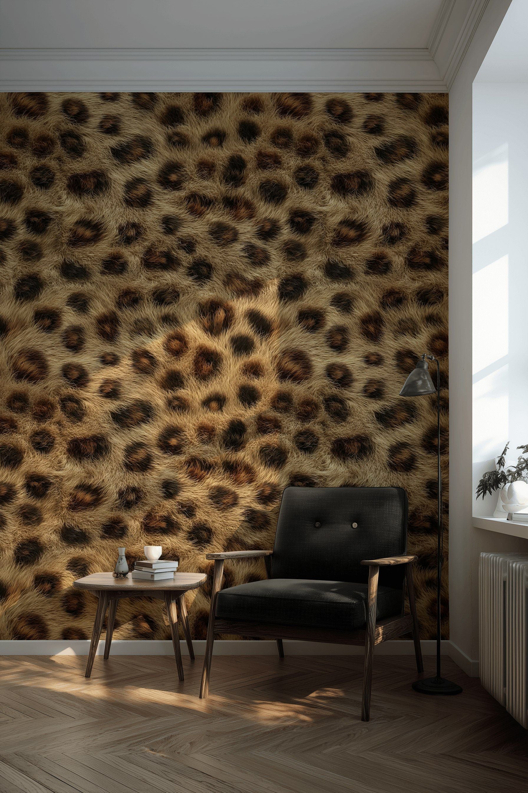 Leopar Desenli Duvar Kağıdı Kahverengi Siyah Salon
