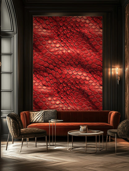 Kırmızı Yılan Derisi Desenli Duvar Kağıdı Modern Salon