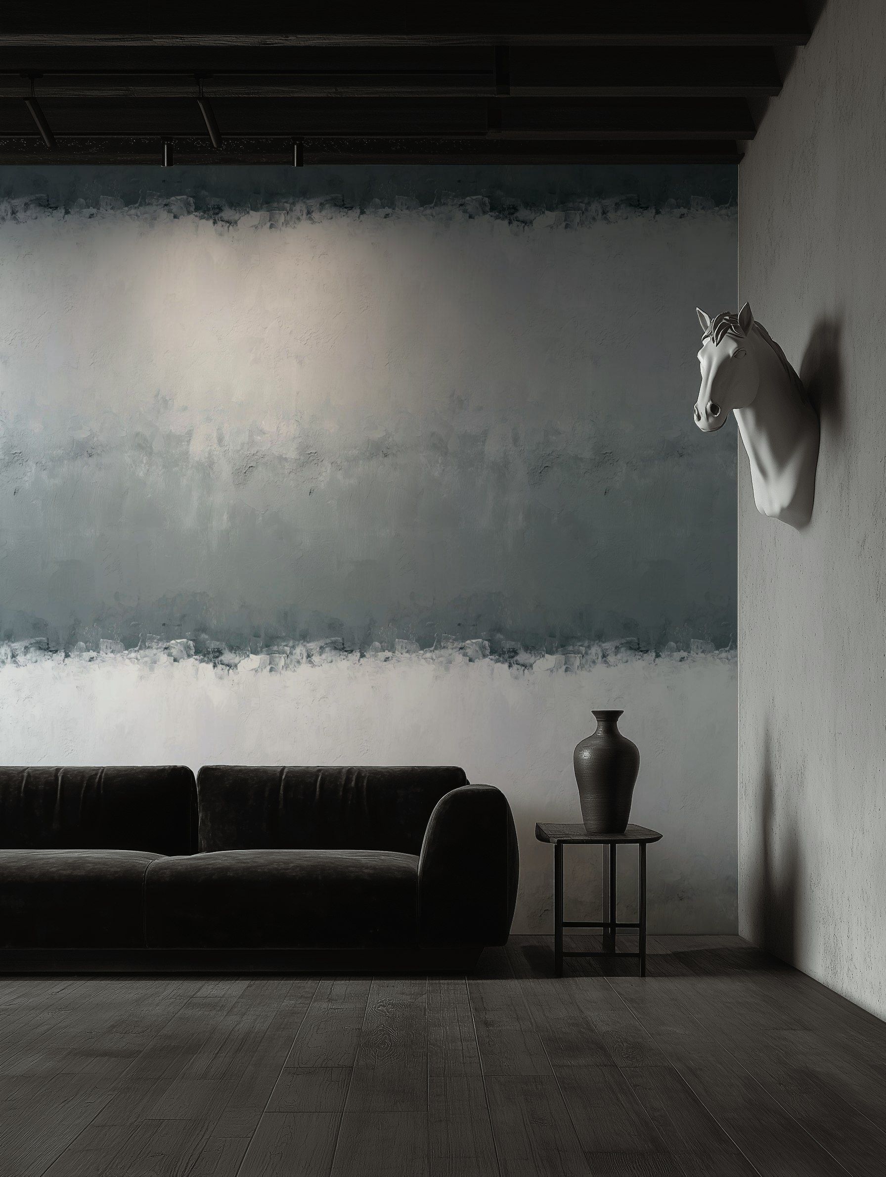 Soyut Beton Desenli Duvar Kağıdı Gri Tonlu Modern Salon