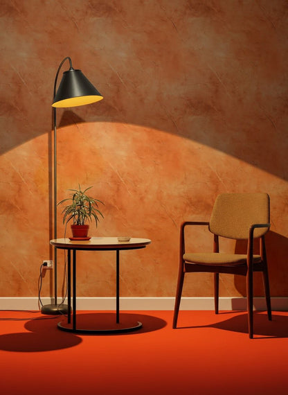 Mermer Desenli Duvar Kağıdı Terracotta Turuncu Modern Salon