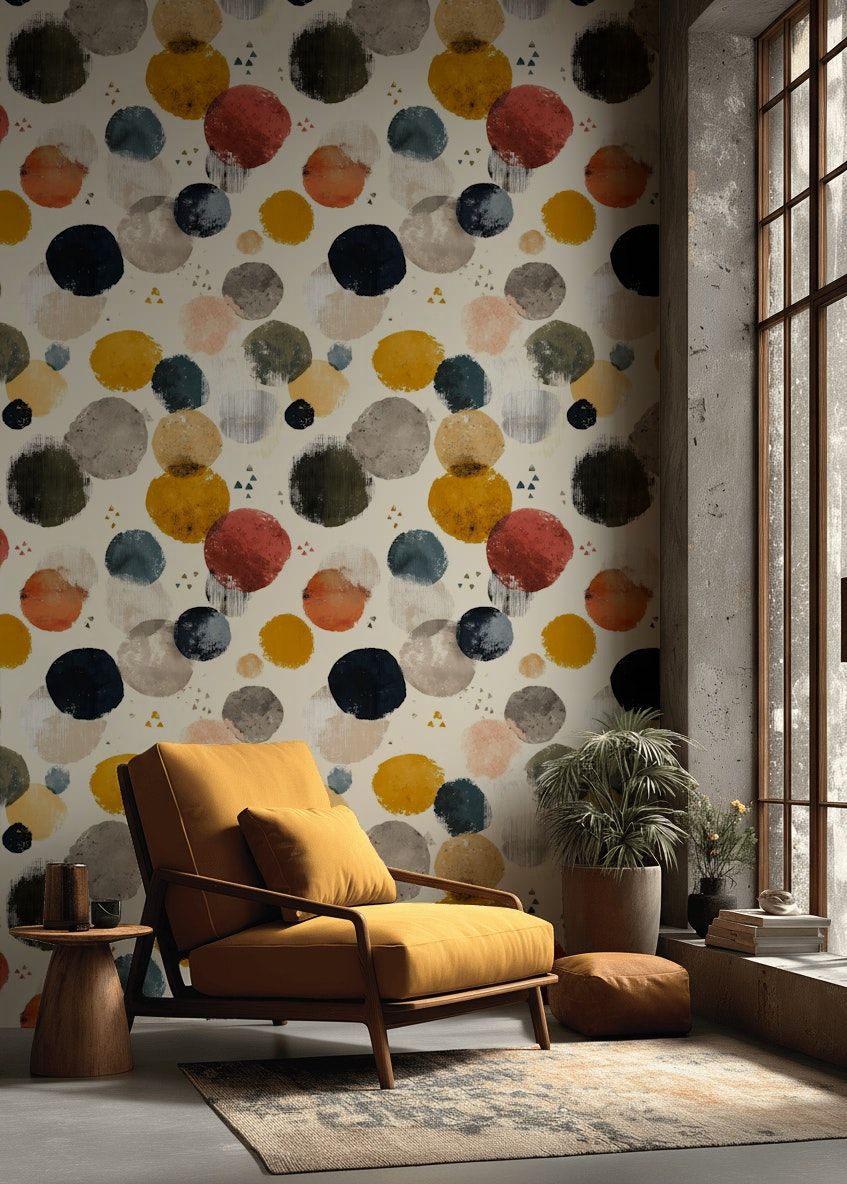 Renkli Daire Desenli Duvar Kağıdı Soyut Modern Salon