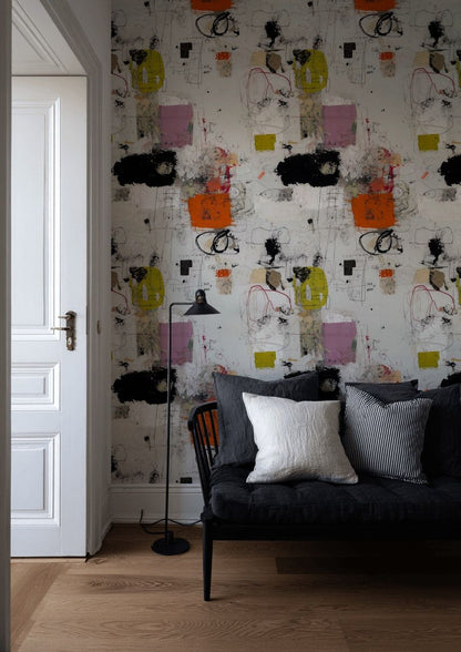 Soyut Graffiti Duvar Kağıdı Turuncu Siyah Salon