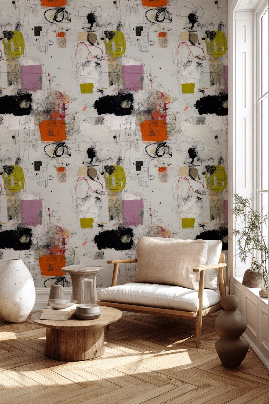 Soyut Graffiti Duvar Kağıdı Turuncu Siyah Salon