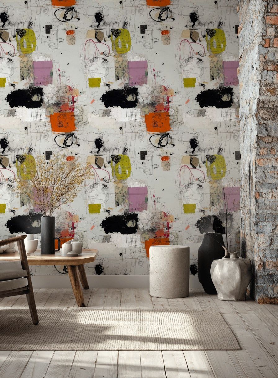 Soyut Graffiti Duvar Kağıdı Turuncu Siyah Salon