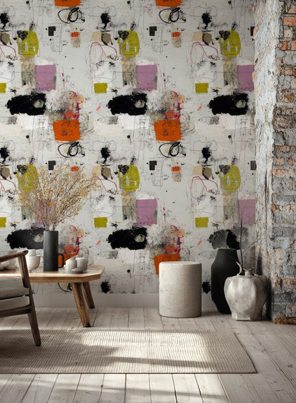 Soyut Graffiti Duvar Kağıdı Turuncu Siyah Salon