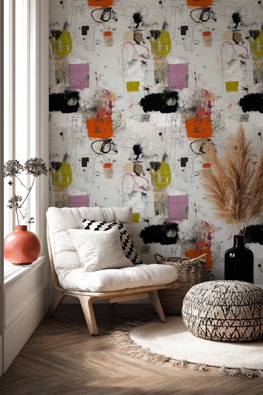 Soyut Graffiti Duvar Kağıdı Turuncu Siyah Salon