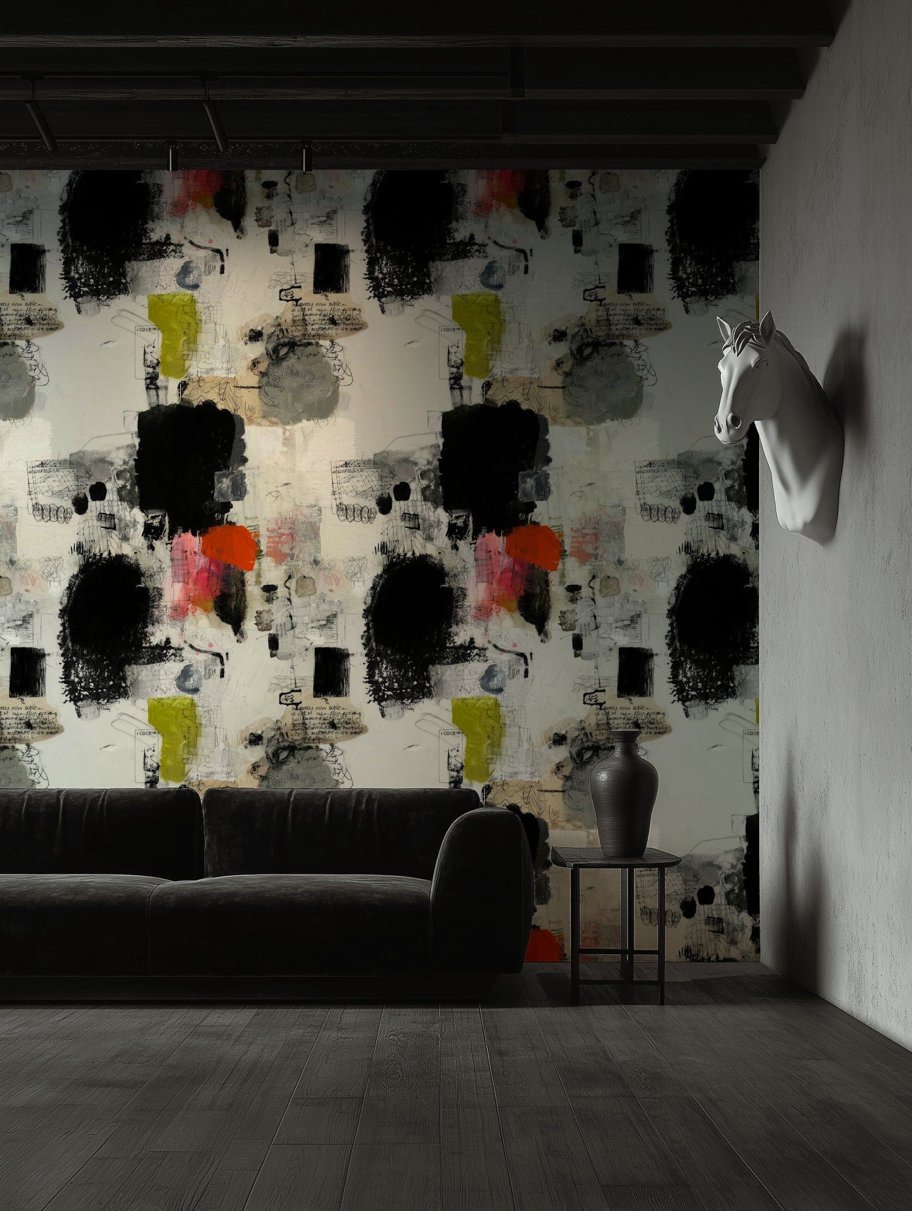 Soyut Desenli Duvar Kağıdı Siyah Beyaz Modern Salon
