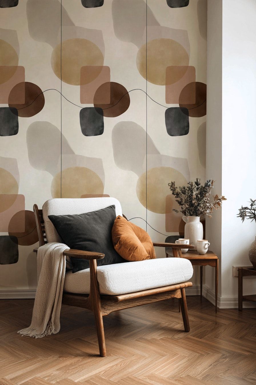 Soyut Geometrik Duvar Kağıdı Bej Kahverengi Modern Salon Dekoru