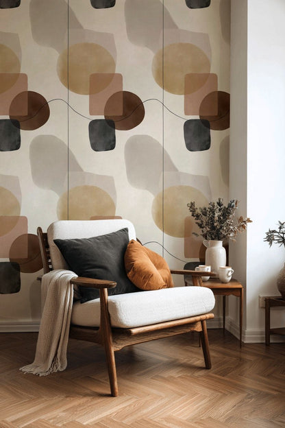 Soyut Geometrik Duvar Kağıdı Bej Kahverengi Modern Salon Dekoru