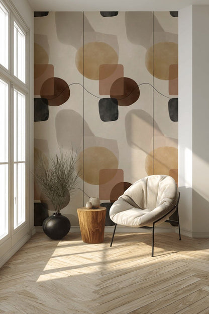 Soyut Geometrik Duvar Kağıdı Bej Kahverengi Modern Salon Dekoru