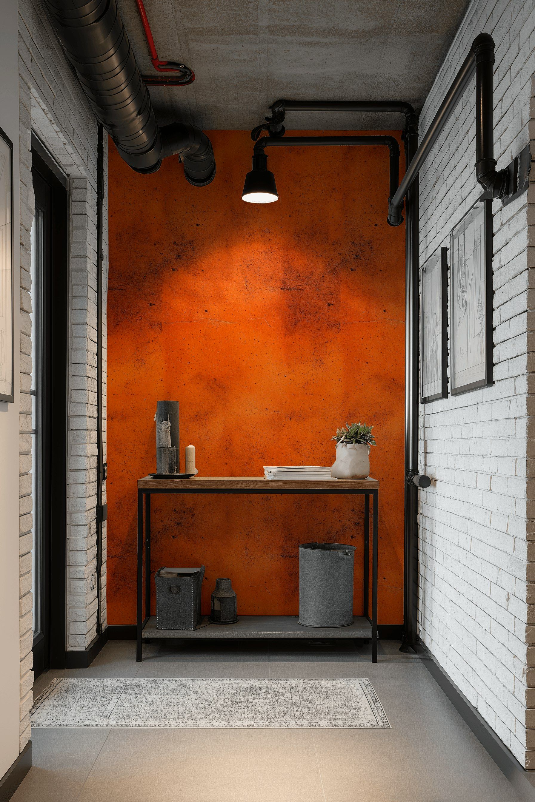 Turuncu Beton Desenli Duvar Kağıdı Modern Salon Duvar Dekoru