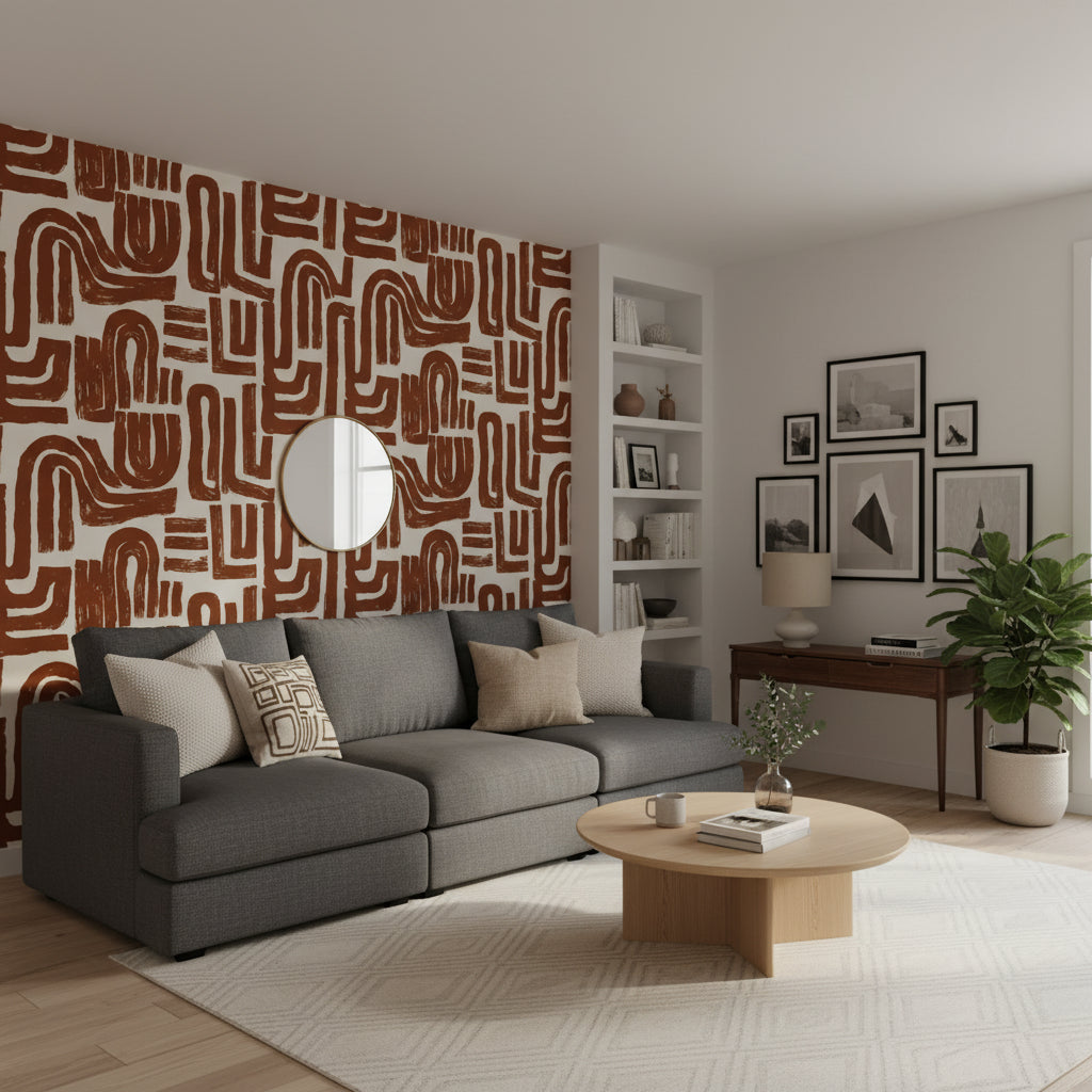 Soyut Geometrik Duvar Kağıdı Kiremit Renkli Salon Duvarı