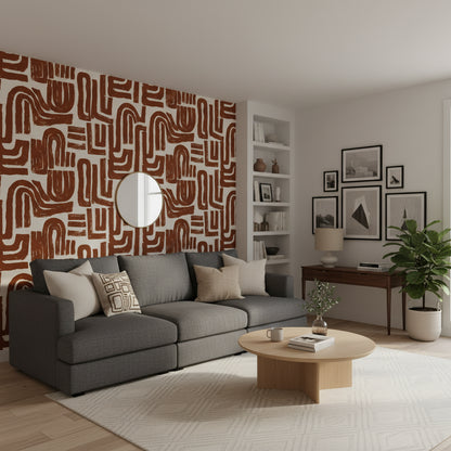 Soyut Geometrik Duvar Kağıdı Kiremit Renkli Salon Duvarı