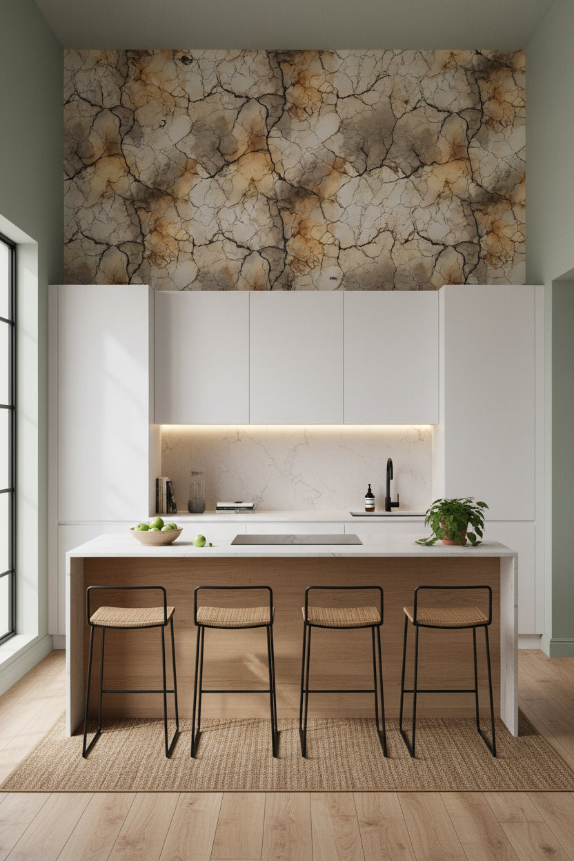 Bej Mermer Desenli Duvar Kağıdı Modern Banyo Duvar Dekoru