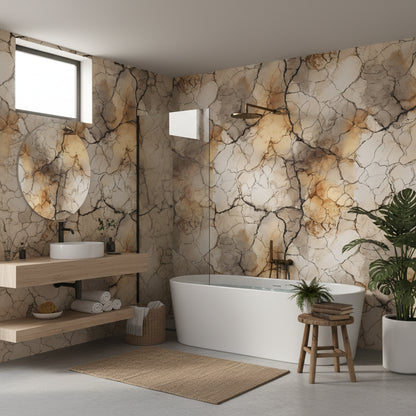 Bej Mermer Desenli Duvar Kağıdı Modern Banyo Duvar Dekoru
