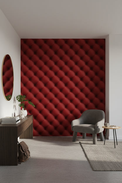 Kapitoneli Deri Desenli Duvar Kağıdı Bordo Banyo