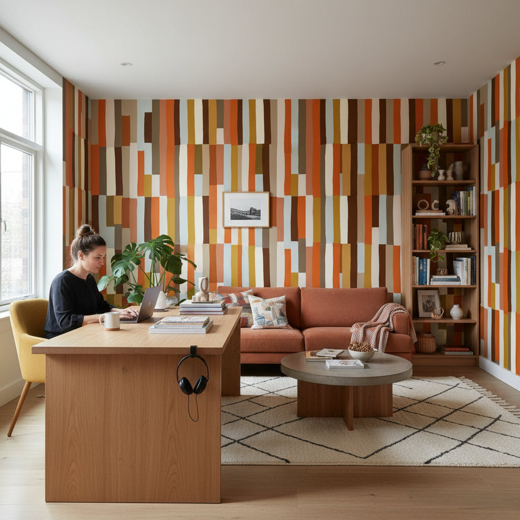 Renkli Dikey Çizgili Duvar Kağıdı Modern Salon Ofis Dekoru
