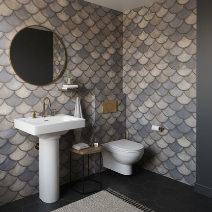 Balık Pulu Desenli Duvar Kağıdı Gri Bej Modern Salon