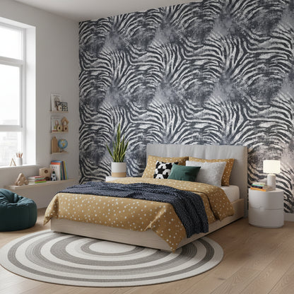 Zebra Desenli Duvar Kağıdı Siyah Beyaz Modern Salon