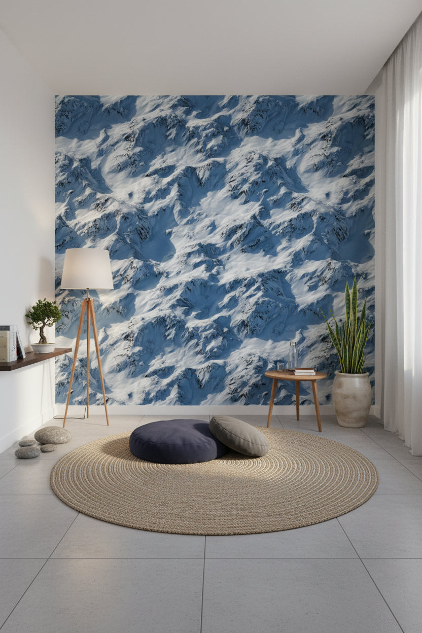 Mavi Bulut Desenli Duvar Kağıdı Modern Salon Duvarı