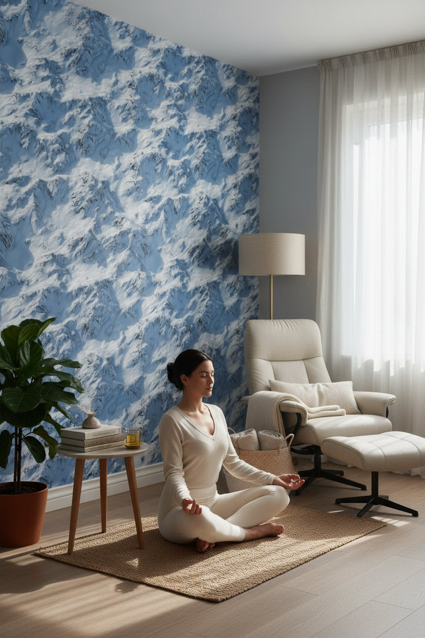 Mavi Bulut Desenli Duvar Kağıdı Modern Salon Duvarı