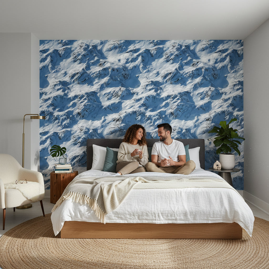 Mavi Bulut Desenli Duvar Kağıdı Modern Salon Duvarı