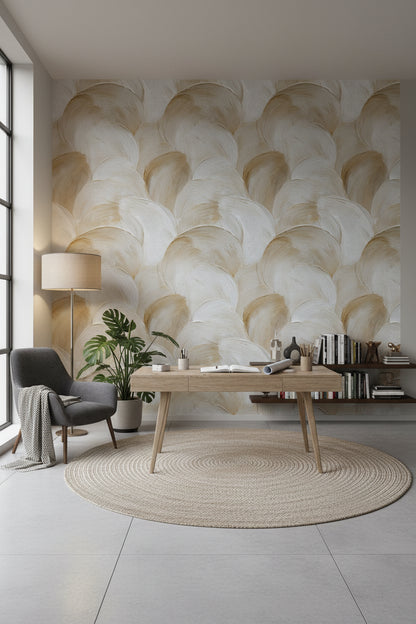 Bej Fırça Desenli Duvar Kağıdı Modern Salon
