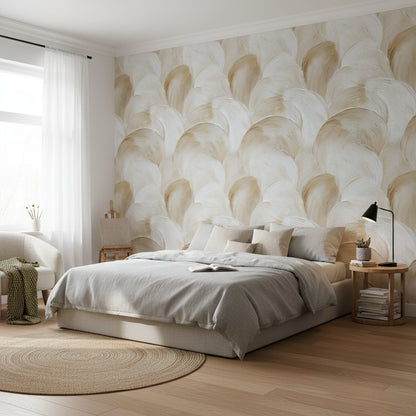 Bej Fırça Desenli Duvar Kağıdı Modern Salon