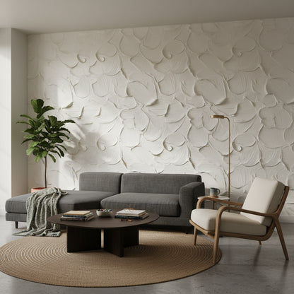Kabartma desenli Duvar Kağıdı Krem Modern Yatak Odası