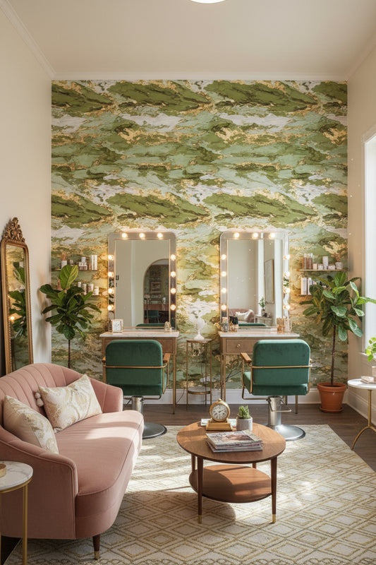 Yeşil Mermer Desenli Duvar Kağıdı Modern Salon Duvar Dekoru