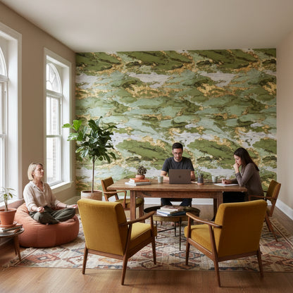 Yeşil Mermer Desenli Duvar Kağıdı Modern Salon Duvar Dekoru