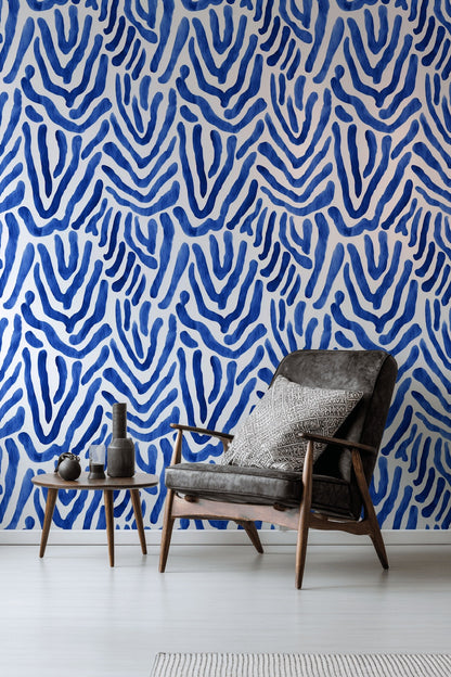 Mavi Zebra Desenli Duvar Kağıdı Modern Salon Dekoru