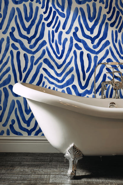 Mavi Zebra Desenli Duvar Kağıdı Modern Salon Dekoru