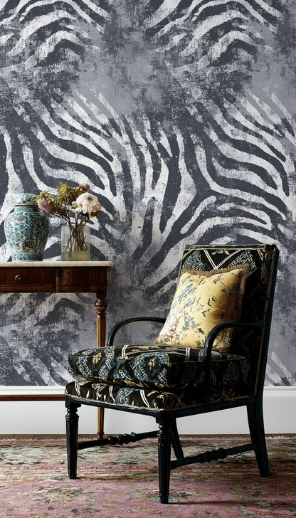 Zebra Desenli Duvar Kağıdı Siyah Beyaz Modern Salon