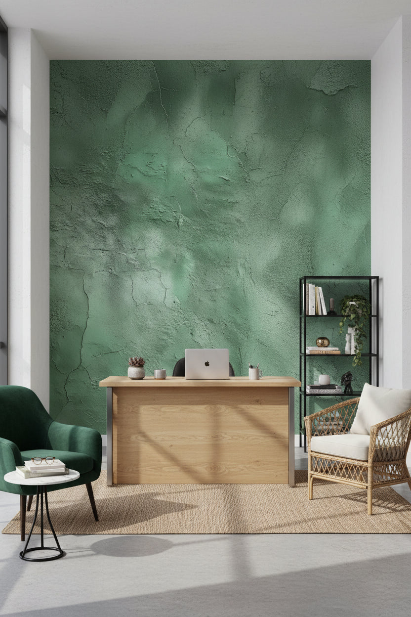 Yeşil Beton Desenli Duvar Kağıdı Modern Salon Duvar Kağıdı