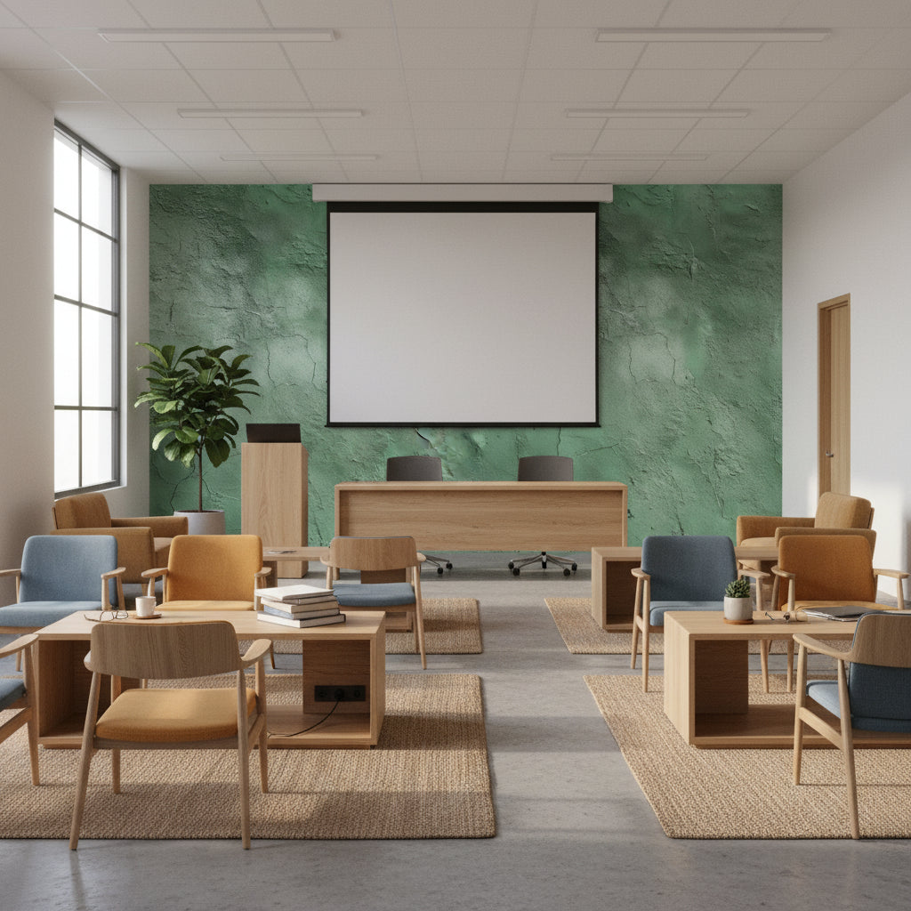 Yeşil Beton Desenli Duvar Kağıdı Modern Salon Duvar Kağıdı