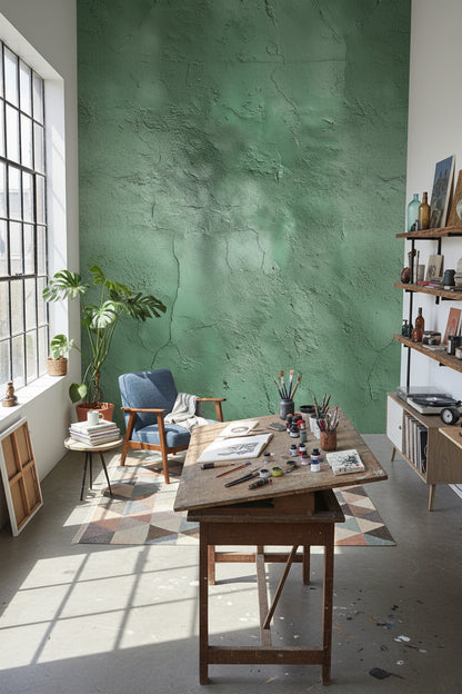 Yeşil Beton Desenli Duvar Kağıdı Modern Salon Duvar Kağıdı
