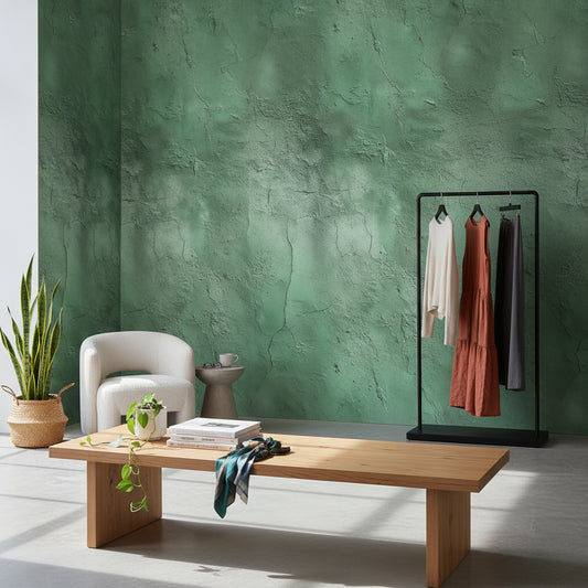 Yeşil Beton Desenli Duvar Kağıdı Modern Salon Duvar Kağıdı