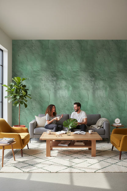 Yeşil Beton Desenli Duvar Kağıdı Modern Salon Duvar Kağıdı