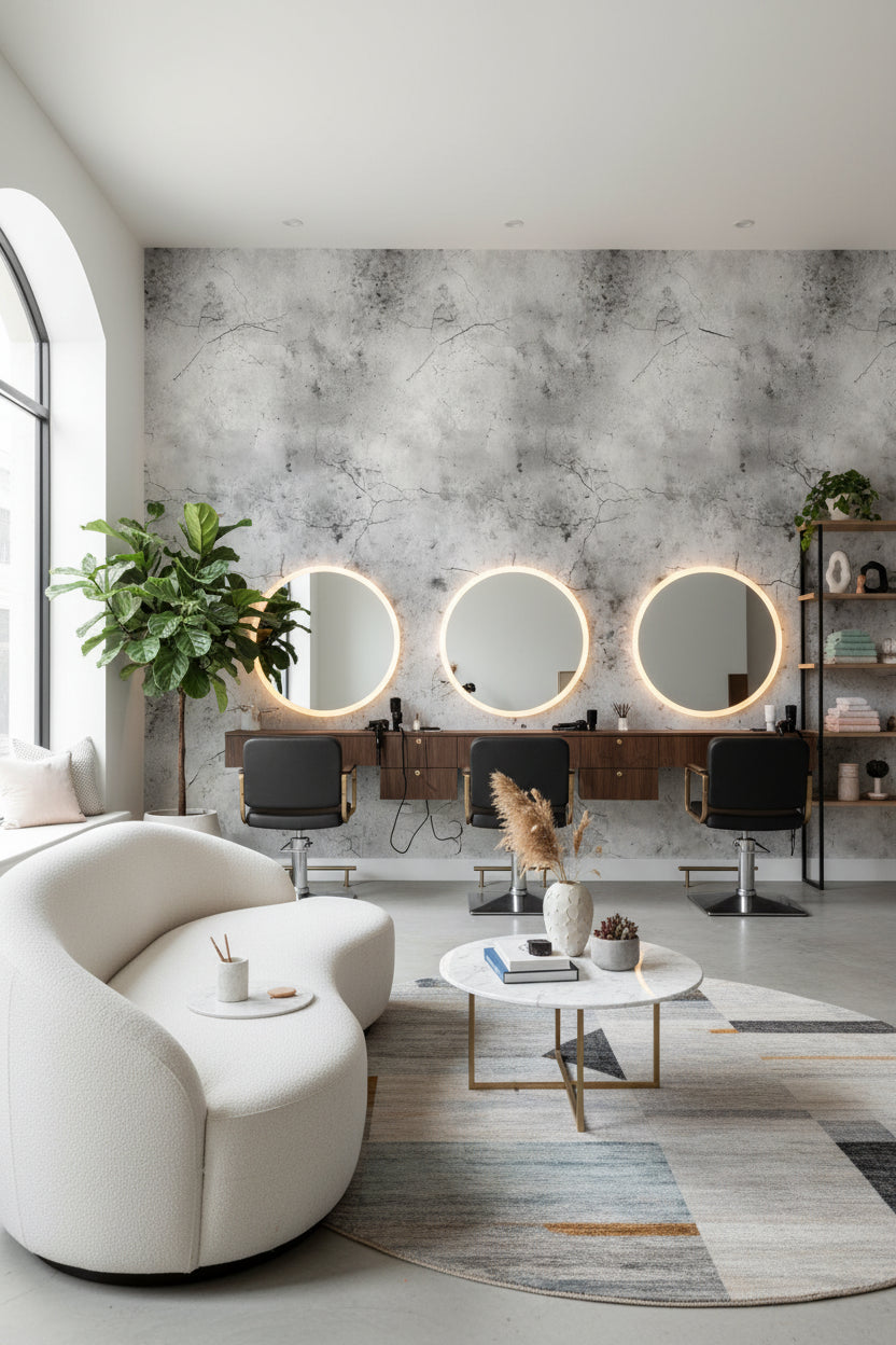 Beton Görünümlü Duvar Kağıdı Gri Desenli Modern Salon