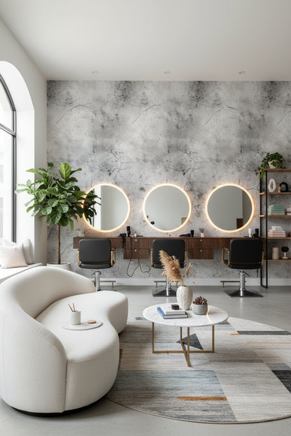 Beton Görünümlü Duvar Kağıdı Gri Desenli Modern Salon